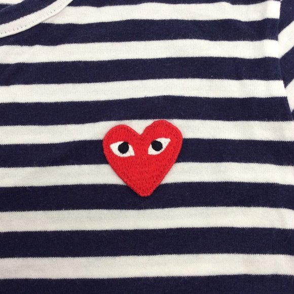 Comme des Garcons PLAY Blue/White Little Heart Long Sleeve Striped T-shirt - Picture 3 of 4
